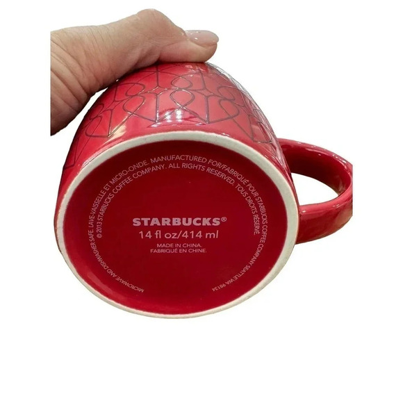 Starbucks Mug Red Heart Pattern Coffee Tea Mug Coffee Tea Cocoa Love 14 Oz - Picture 5 of 5